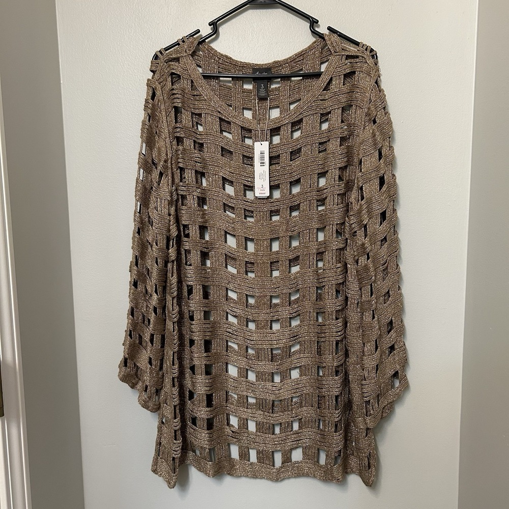 Chicos Travelers Collection Basket Shine Sweater Women's Layering Top Size 3 New